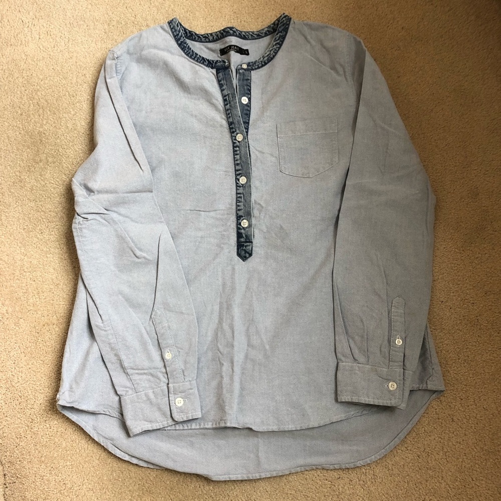 Max Jeans Henley Two Tone Washed Denim Shirt-L